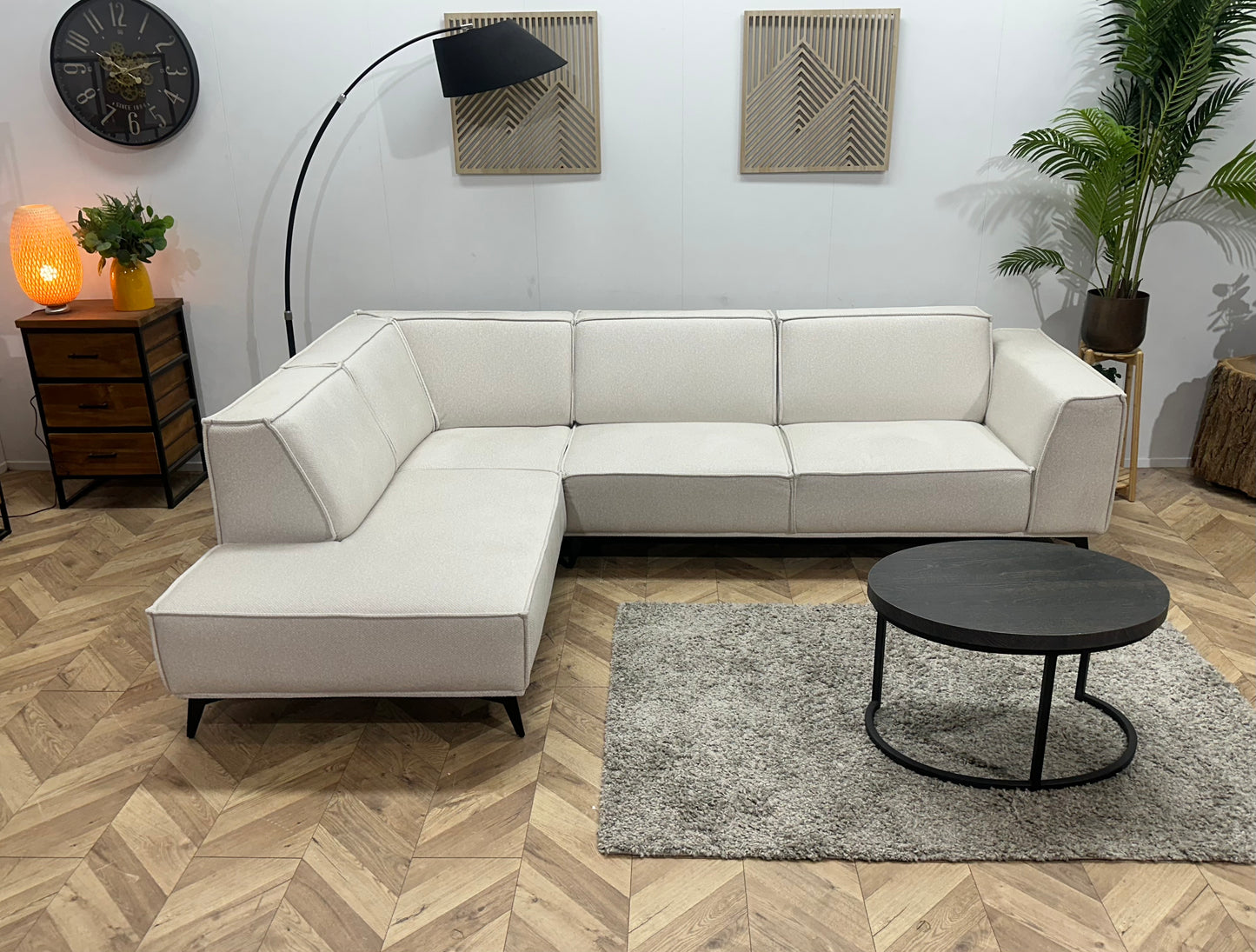 !Showroommodel! Witte Chenille Stoffen Hoekbank