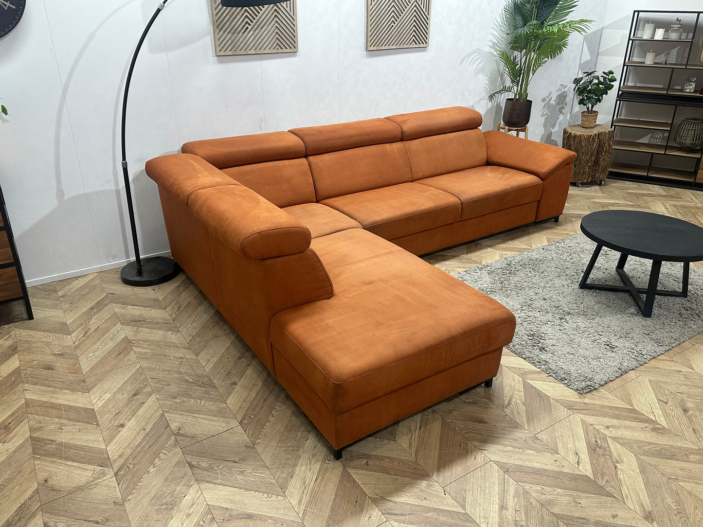 Cognac Bruine Suède Stoffen Hoekbank ~ Verstelbare Arm/ Hoofdsteunen