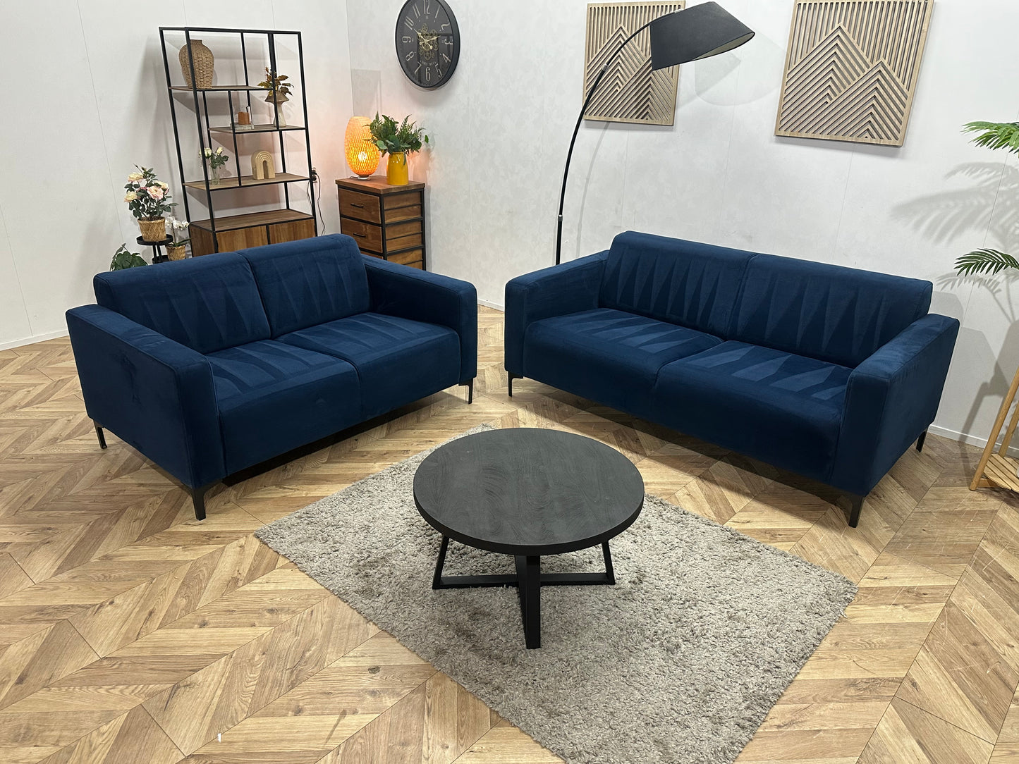 Blauwe Velvet Banken Set ~ Vaste Kussens