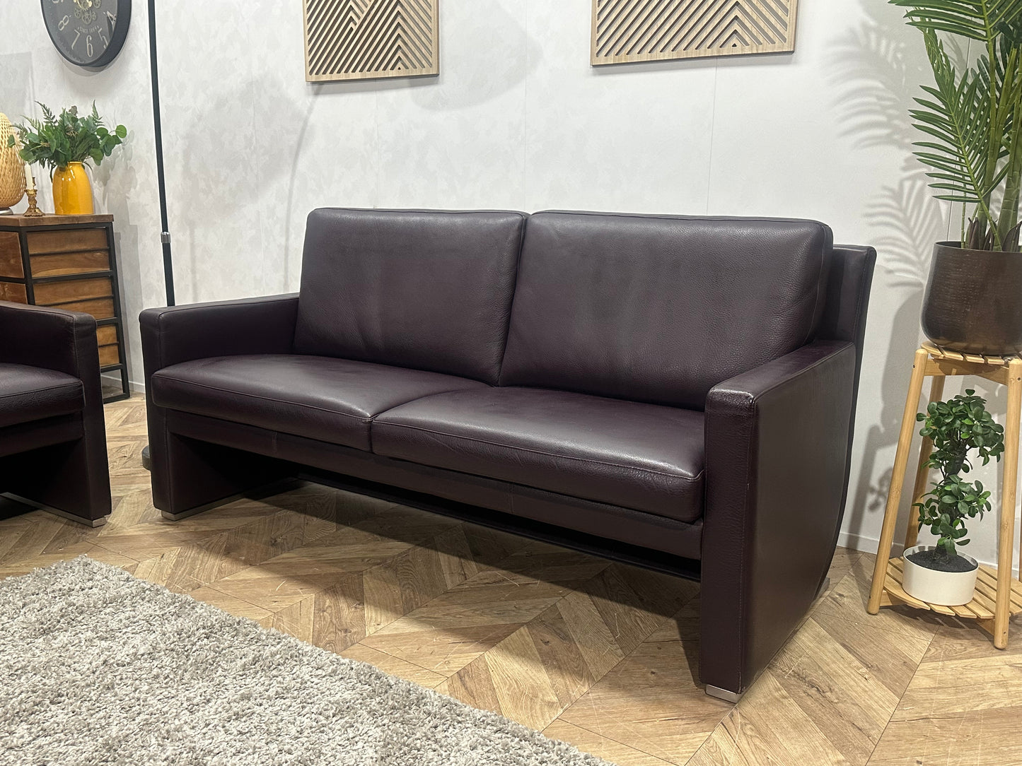 Leolux Paarse Echt Lederen Banken Set ~ Uitschuifbare Zittingen