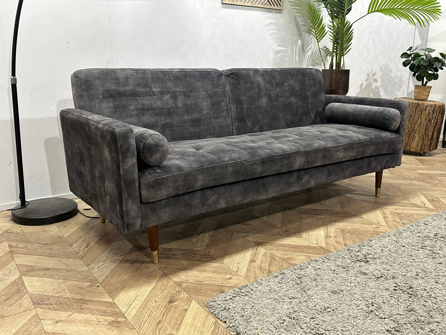 Antraciet Velvet 2.5-Zits Bank ~ Slaapfunctie