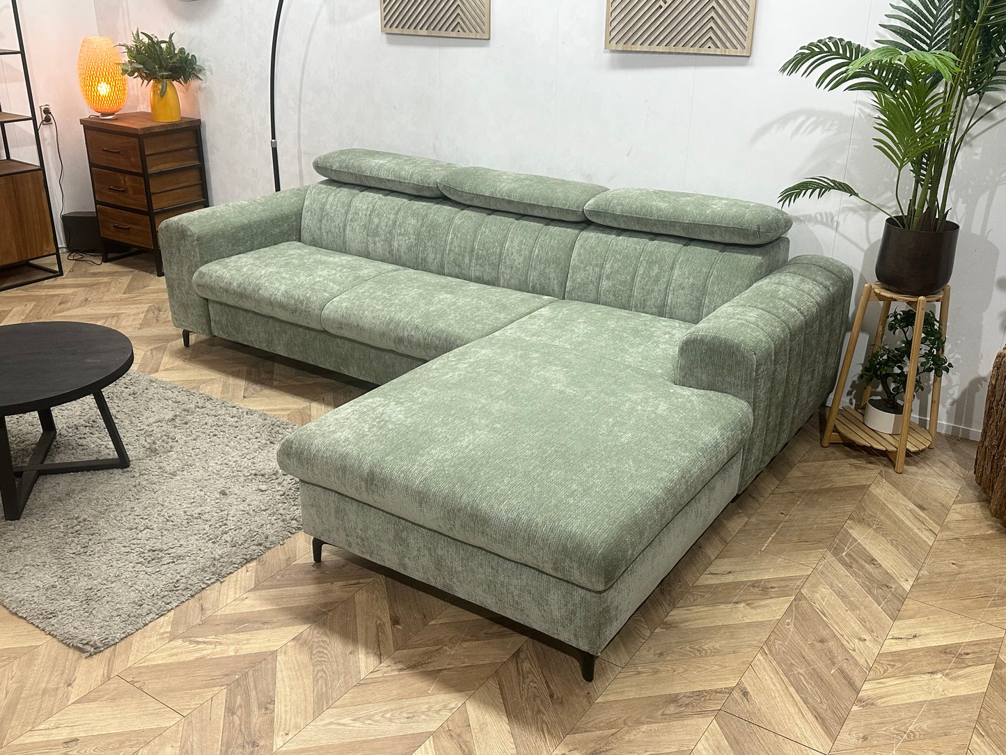!Showroommodel! Groene Cremona Hoekbank ~ Verstelbare Hoofdsteunen