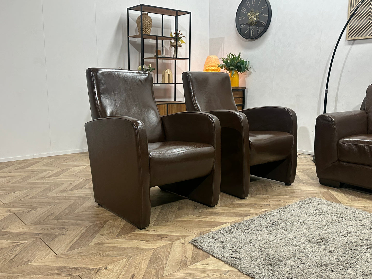 Bruine Echt Lederen 2.5-Zits Bank Inc Fauteuils ~ Geïmpregneerd