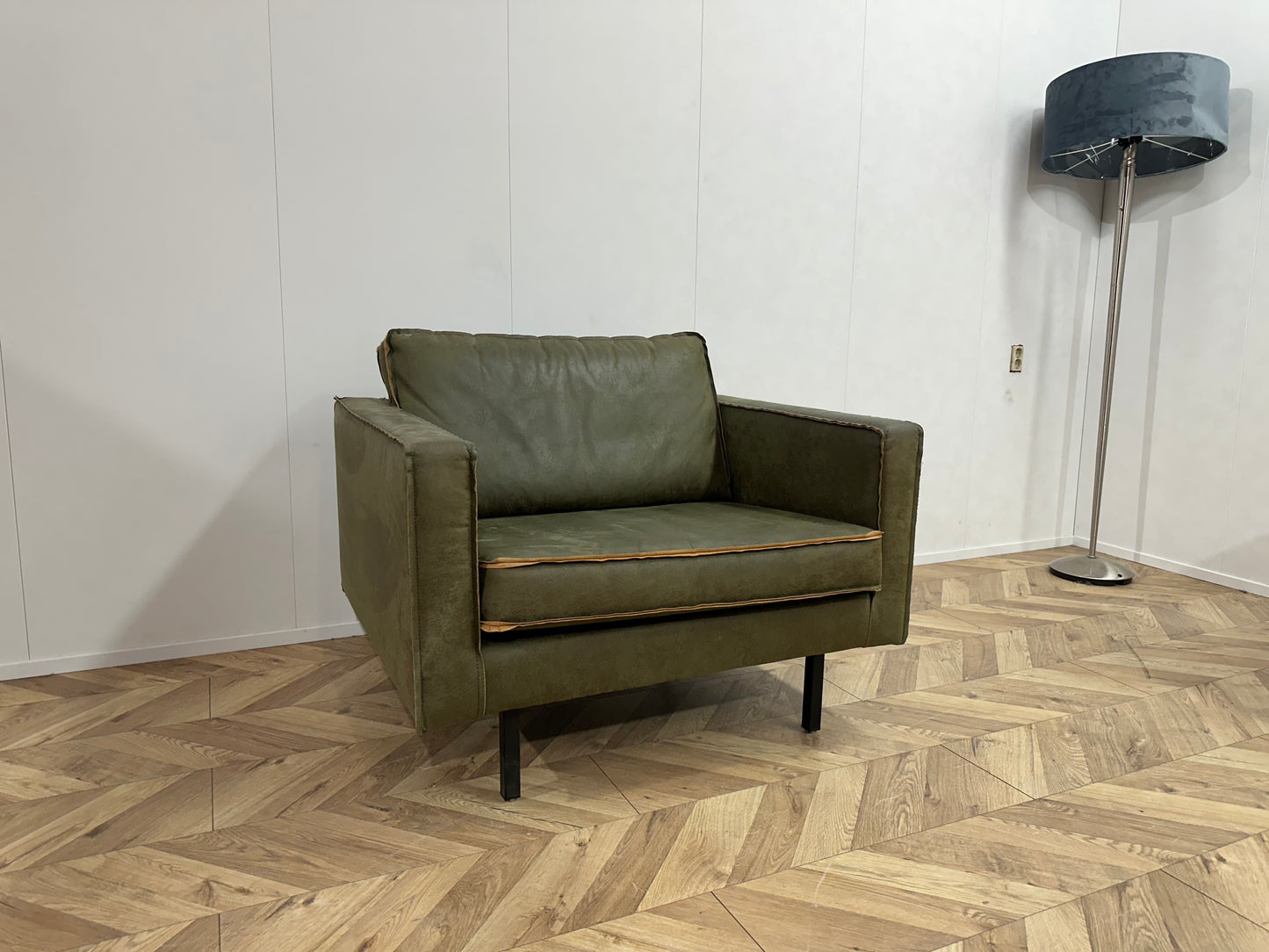 Be Pure Cognac Bruine 3-Zits Bank Inc. Groene Fauteuil - Losse Kussens