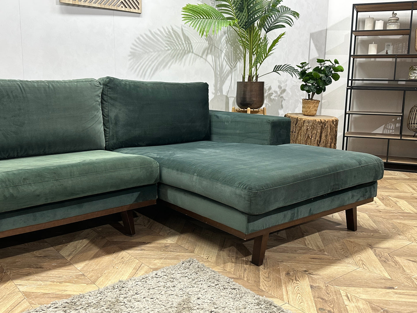 Groene Velvet Hoekbank ~ Losse Kussens Met Afneembare Hoezen