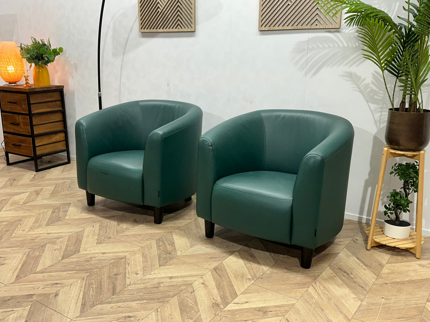 Groene Echt Lederen Stoelen Set