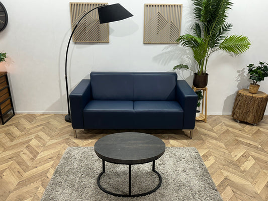 Montèl Blauwe Echt Lederen 2.5-Zits Bank ~ Vaste Kussens