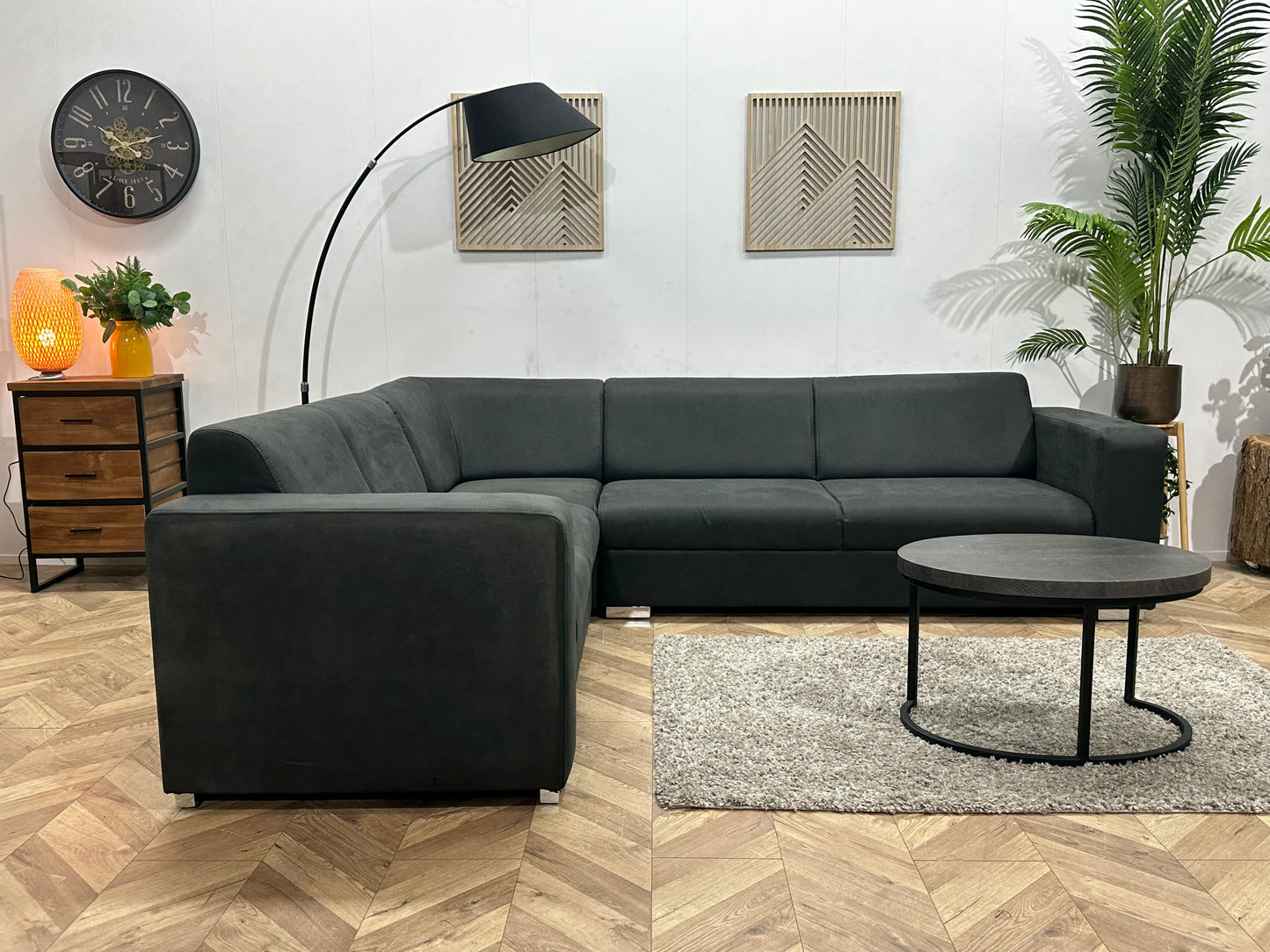 !Showroommodel! Antraciet Leather Look Hoekbank