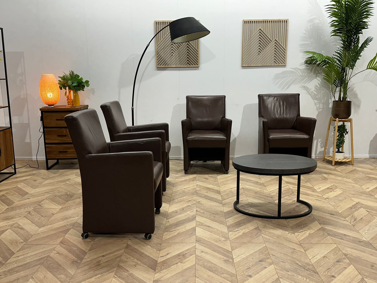 Bruine Echt Lederen Stoelen Set