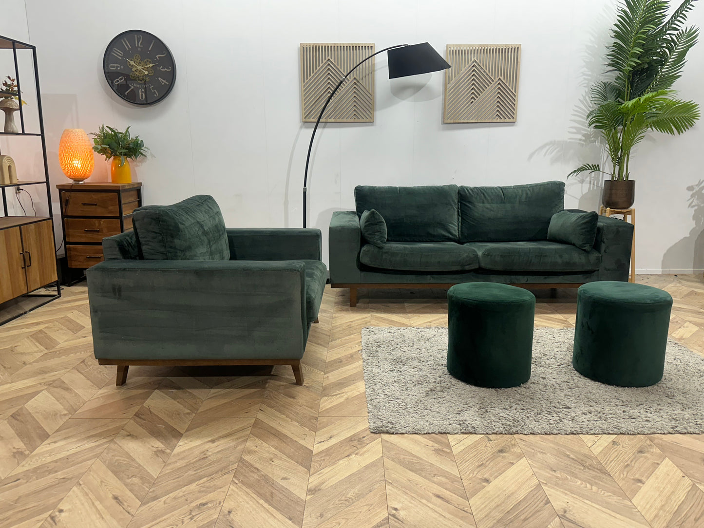 Groene Velvet Banken Set Inc Hockers ~ Losse Kussens Met Afneembare Hoezen
