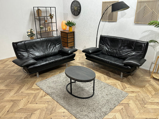 Zwarte Echt Lederen Banken Set ~ Geïmpregneerd