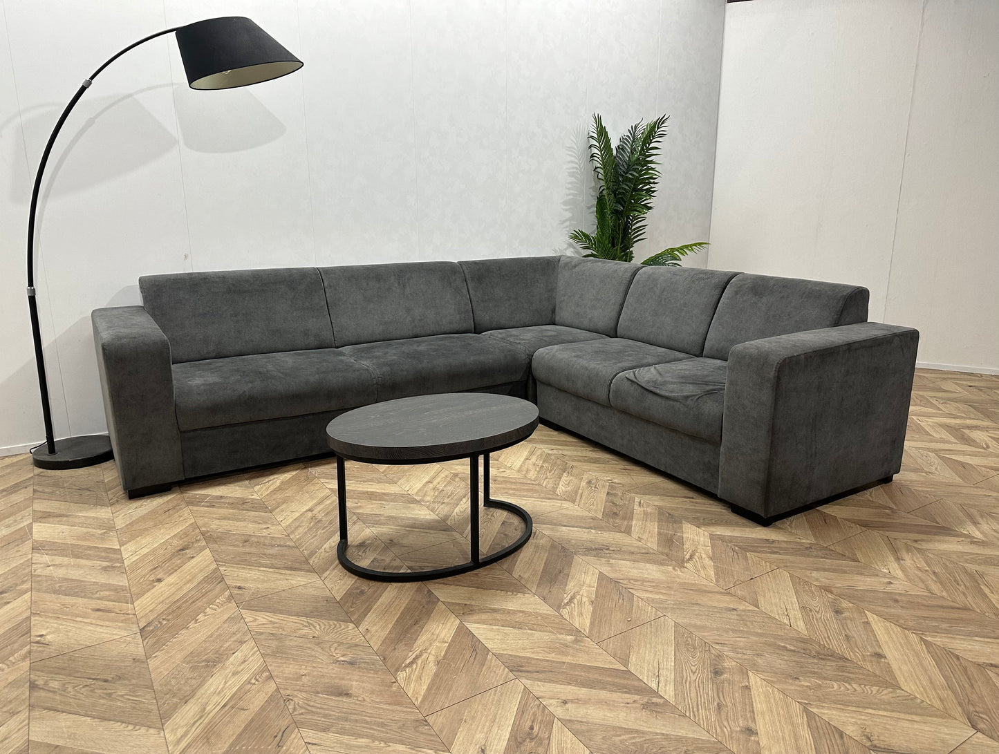 !Showroommodel! Antraciet Velvet Hoekbank