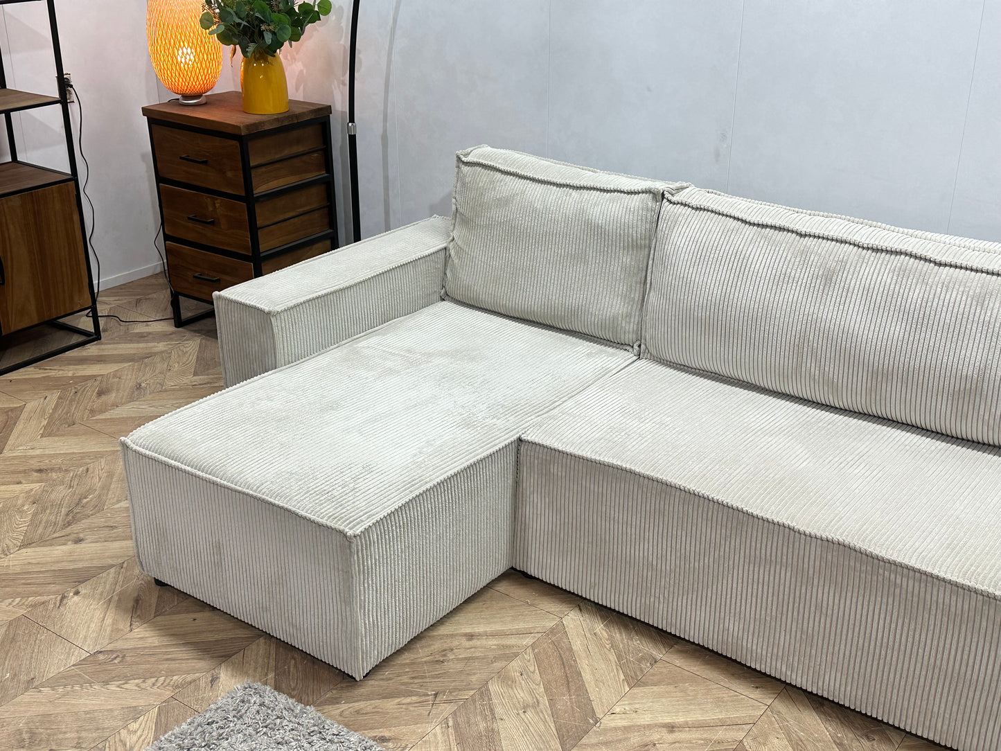 !Showroommodel! Witte Ribstof U Bank ~ Slaapfunctie