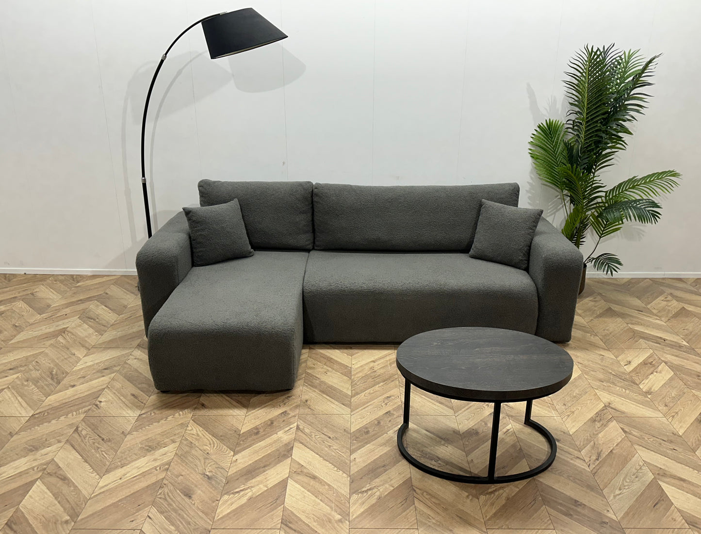 !Showroommodel! Grijze Bouclé Hoekbank