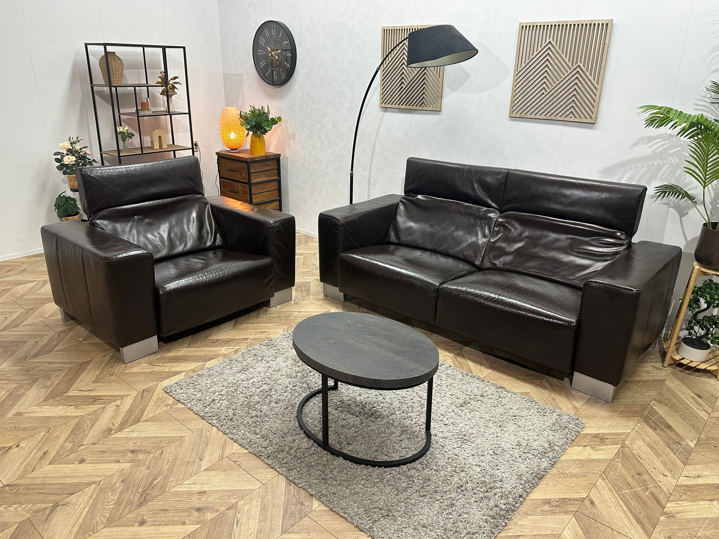 Bruine Echt Lederen 2.5-Zits Bank Inc Fauteuil ~ Geïmpregneerd