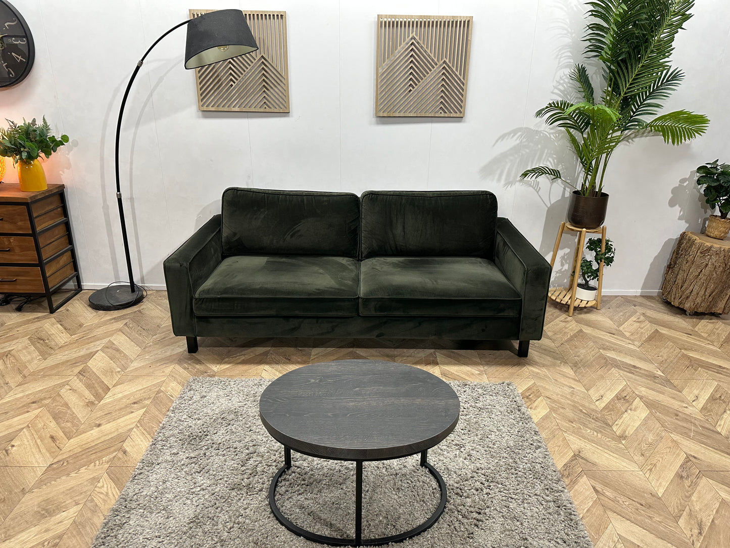 Groene Velvet Stof 2.5-Zits Bank ~ Losse Kussens Met Afneembare Hoezen