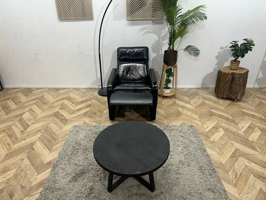 Zwarte Echt Lederen Fauteuil ~ Geïmpregneerd