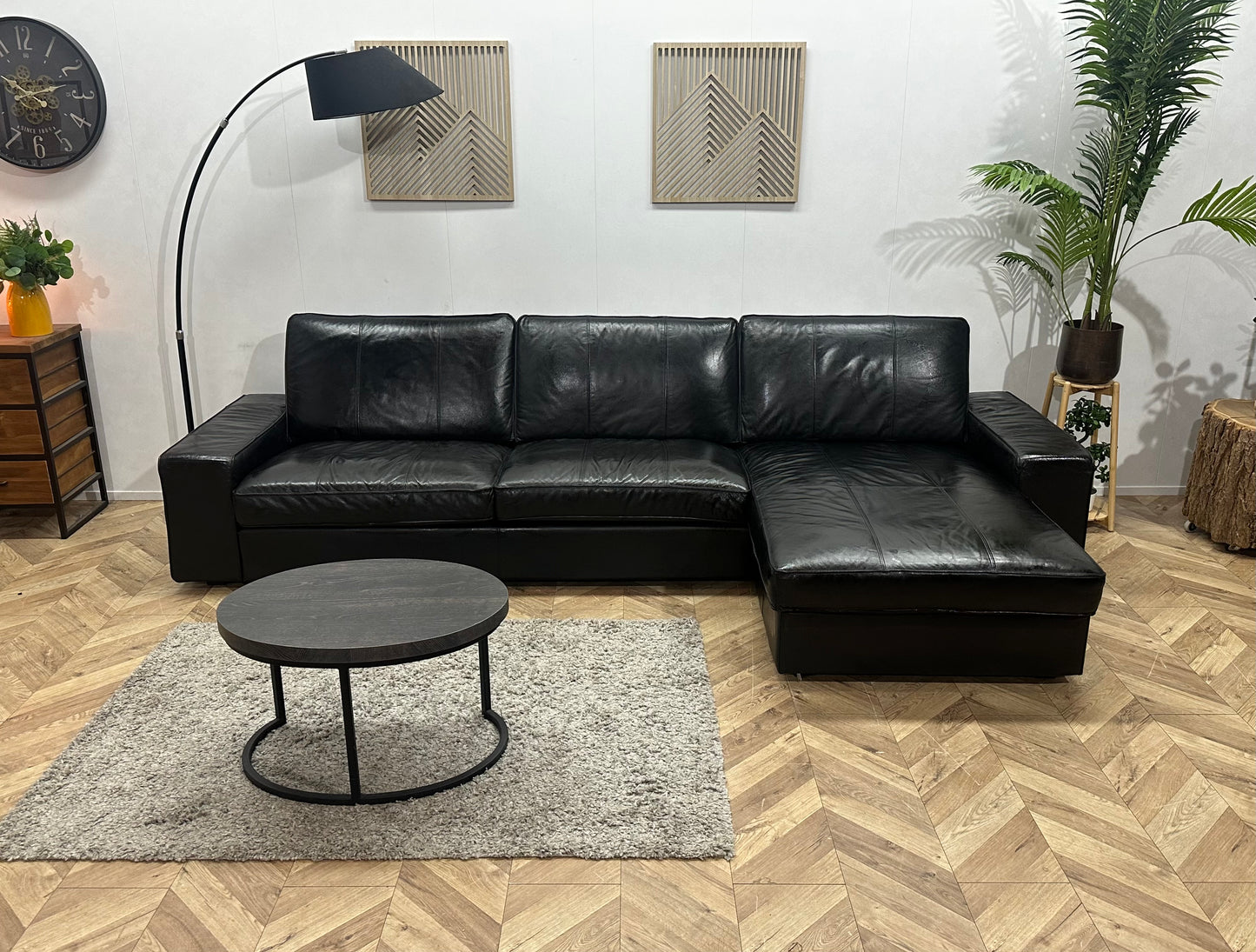 Zwarte Echt Lederen Hoekbank ~Geïmpregneerd