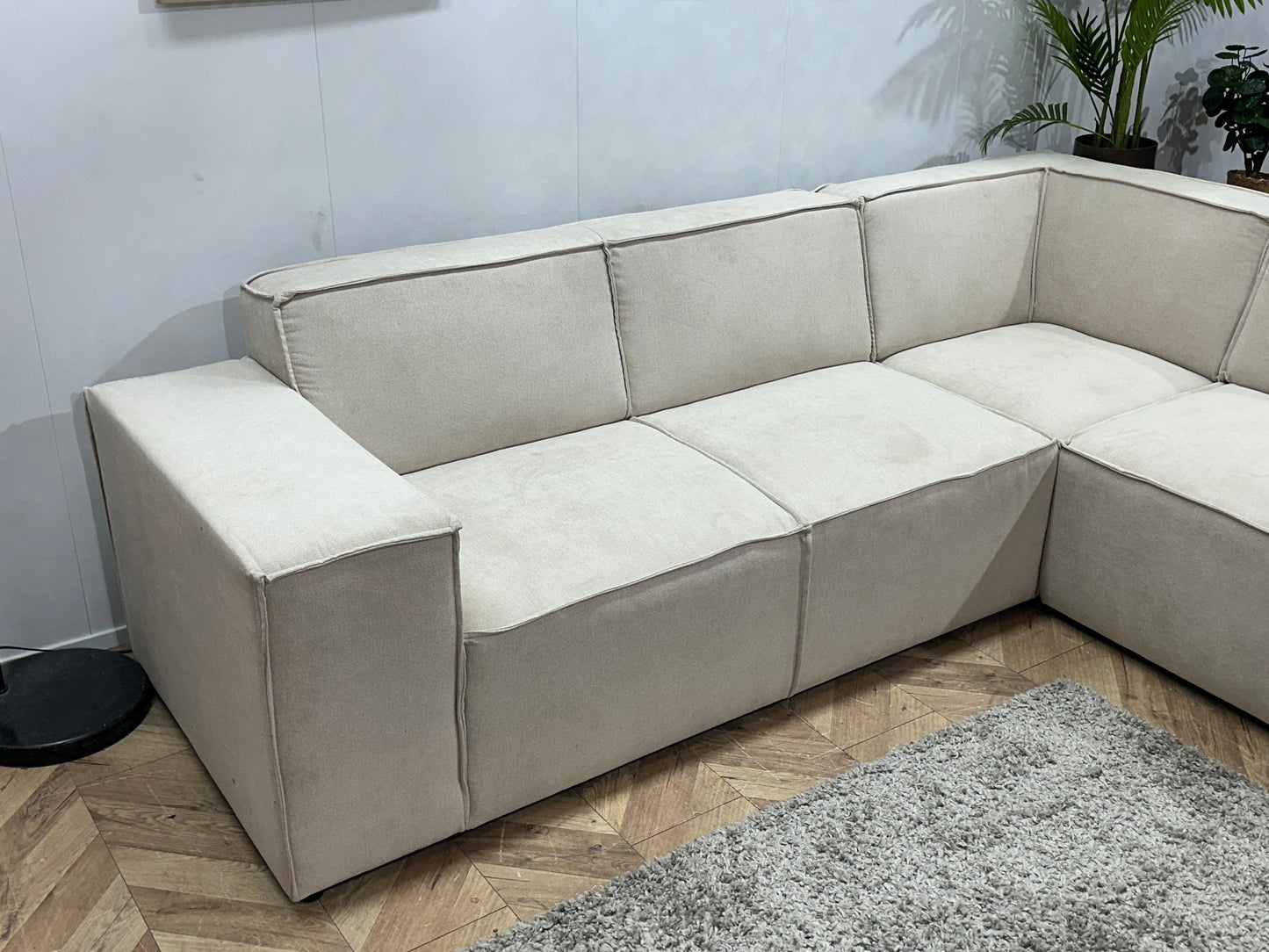 !Showroommodel! Crème Suède Stoffen Hoekbank