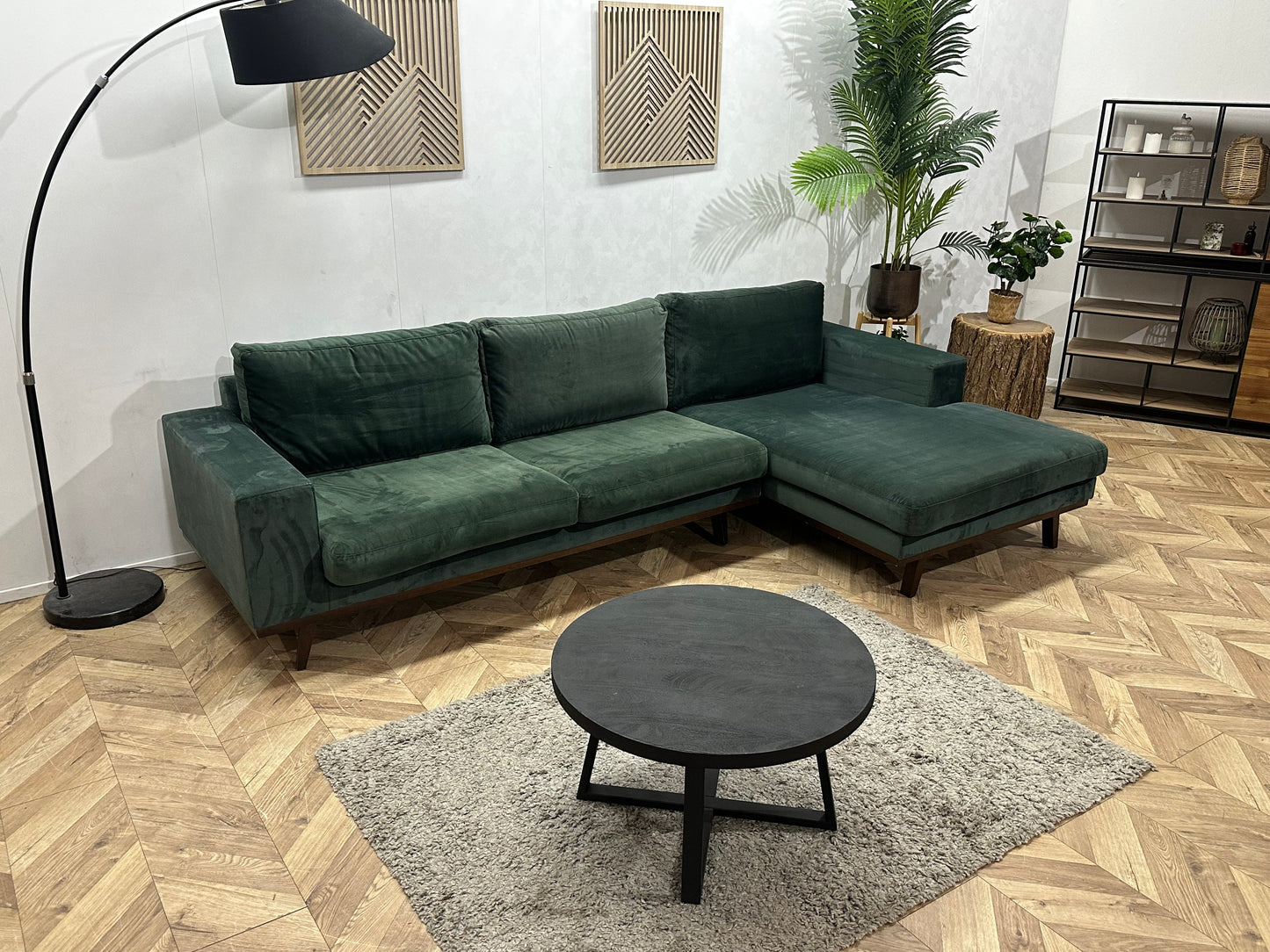 Groene Velvet Hoekbank ~ Losse Kussens Met Afneembare Hoezen