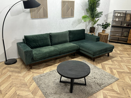 Groene Suède Stoffen Hoekbank ~ Losse Kussens Met Afneembare Hoezen