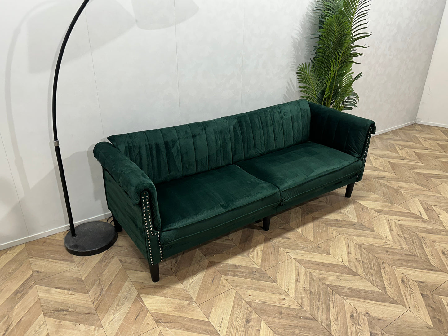 Groene Velvet 2.5-Zits Bank ~ Vaste Kussens