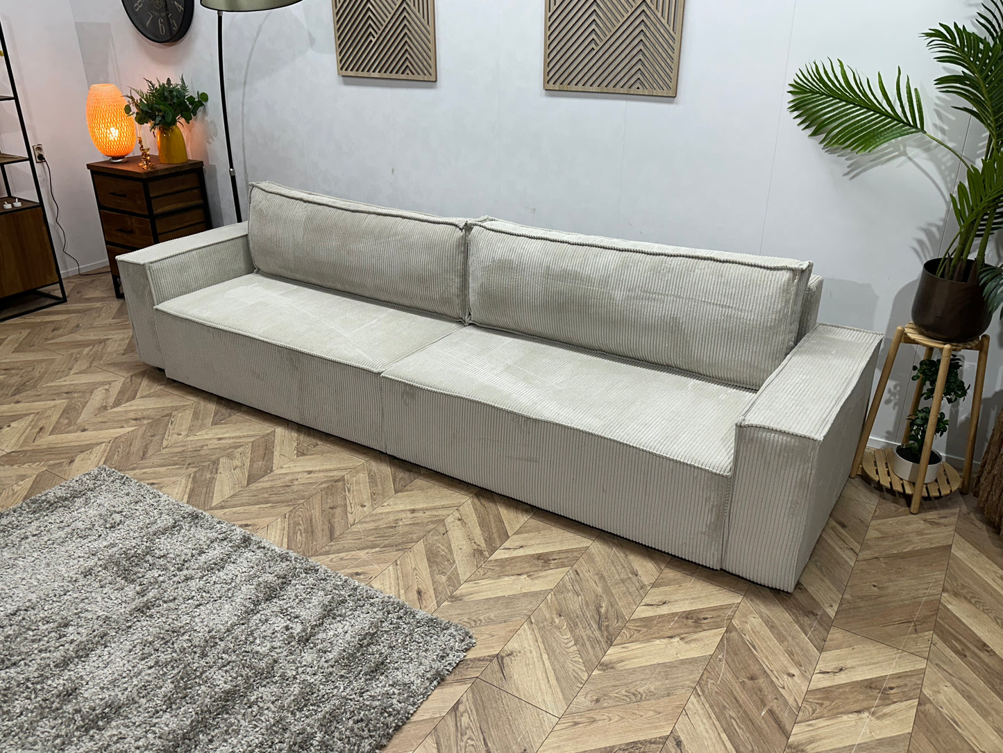 !Showroommodel! Witte Ribstof 4-Zits  Bank