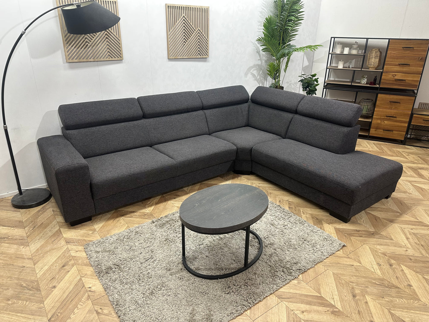 Antraciet Hoekbank ~ Verstelbare Hoofdsteunen