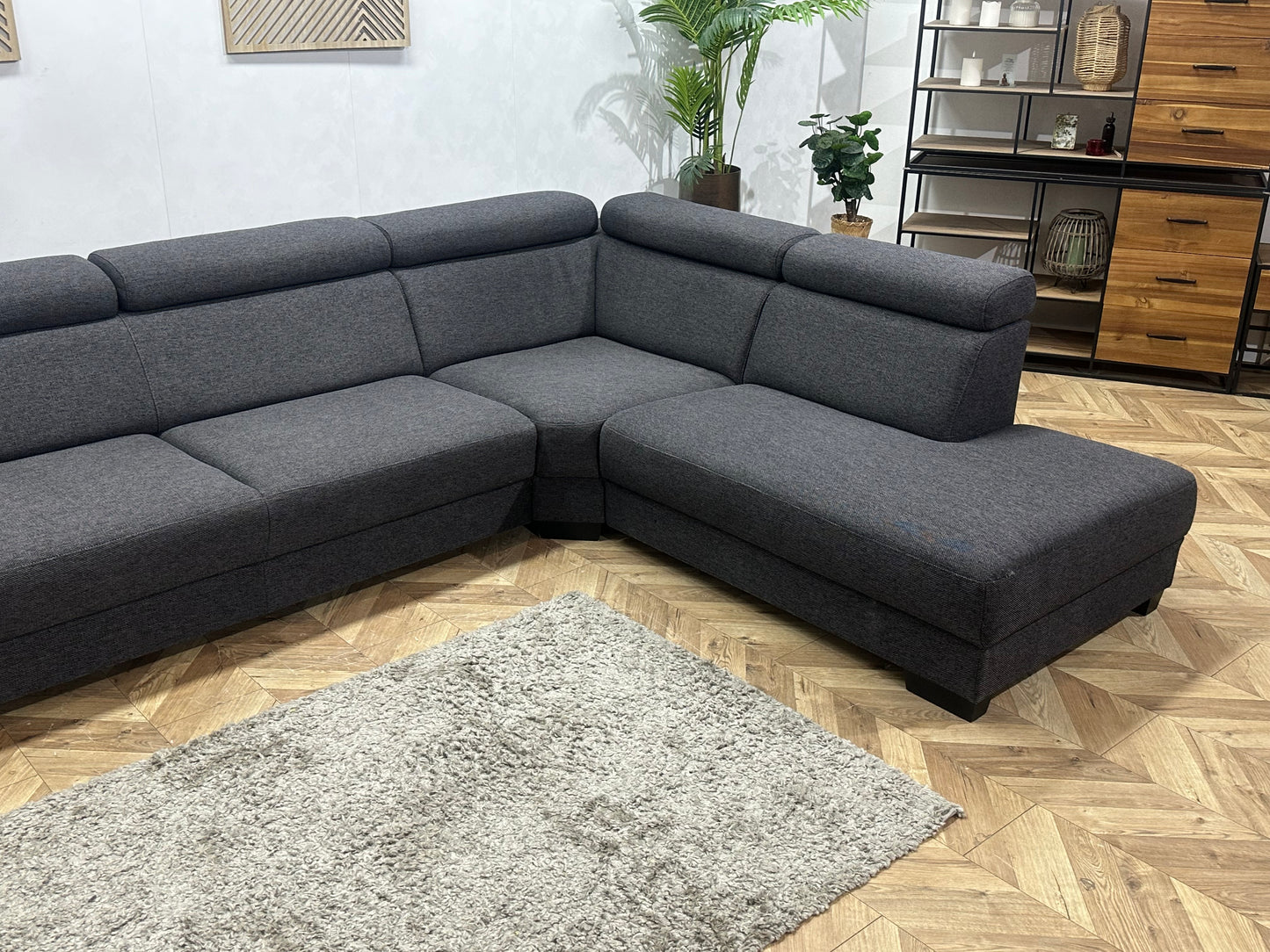 Antraciet Hoekbank ~ Verstelbare Hoofdsteunen