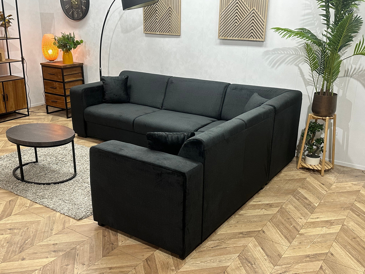 !Showroommodel! Zwarte Velvet Hoekbank