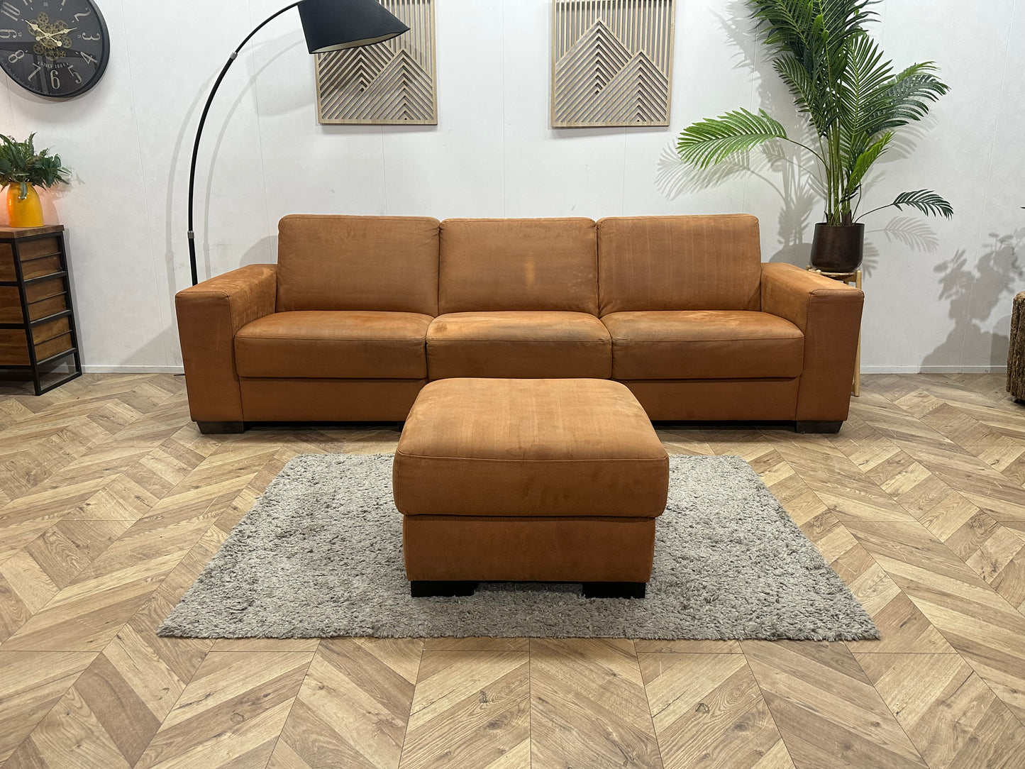 Cognac Bruine Suède Stoffen 3-Zits Bank Inc Hocker ~ Inruilvoordeel