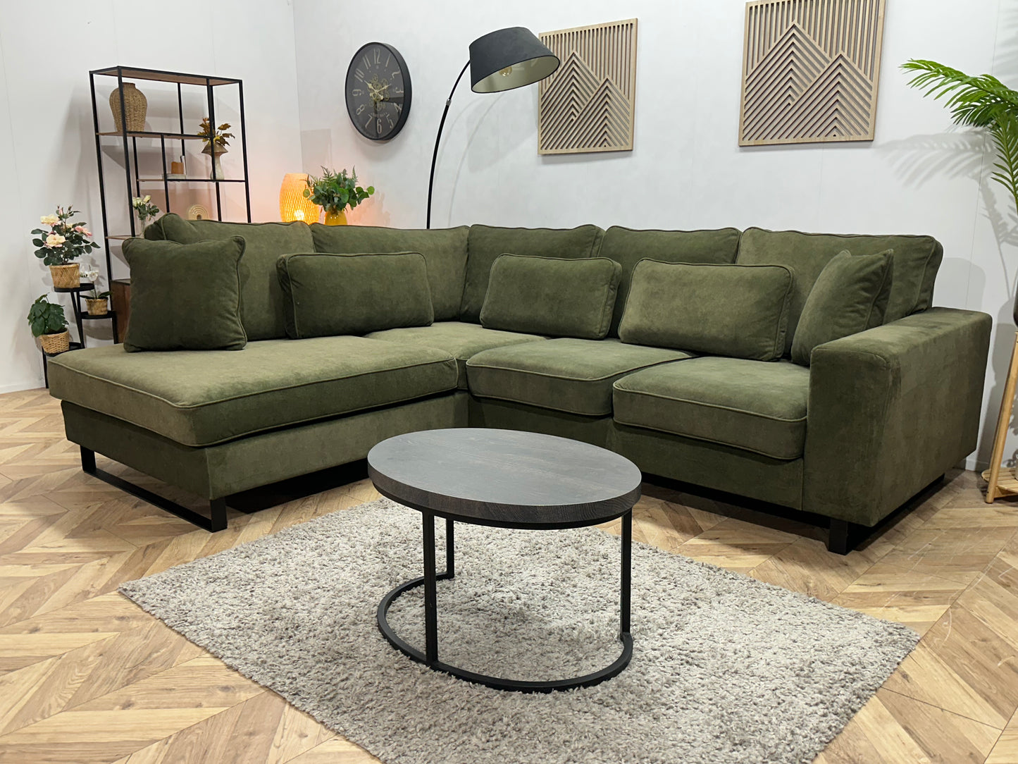 Groene Velvet Hoekbank ~ Losse Kussens Met Afneembare Hoezen