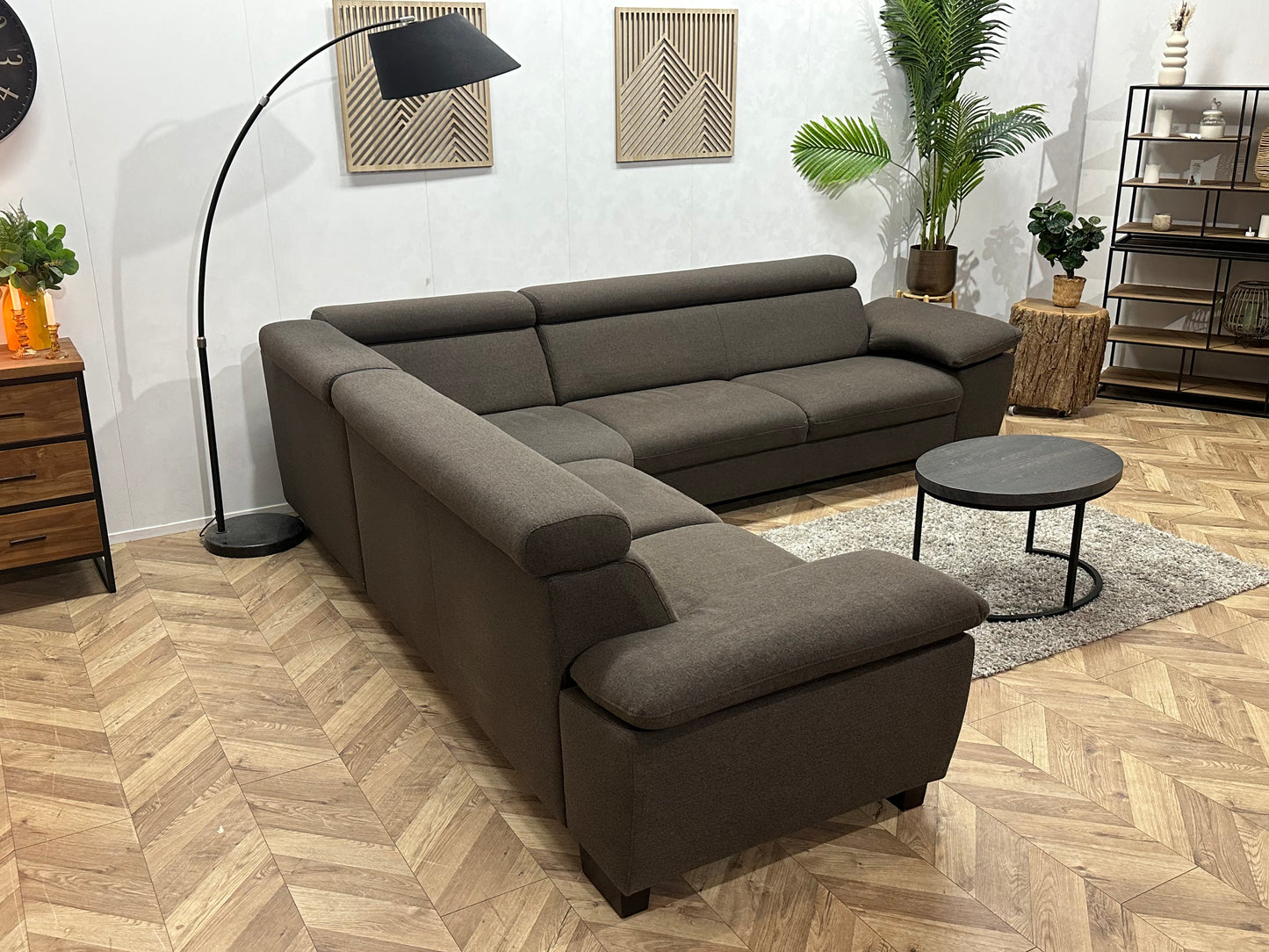 Antraciet Hoekbank ~ Verstelbare Arm/Hoofdsteunen