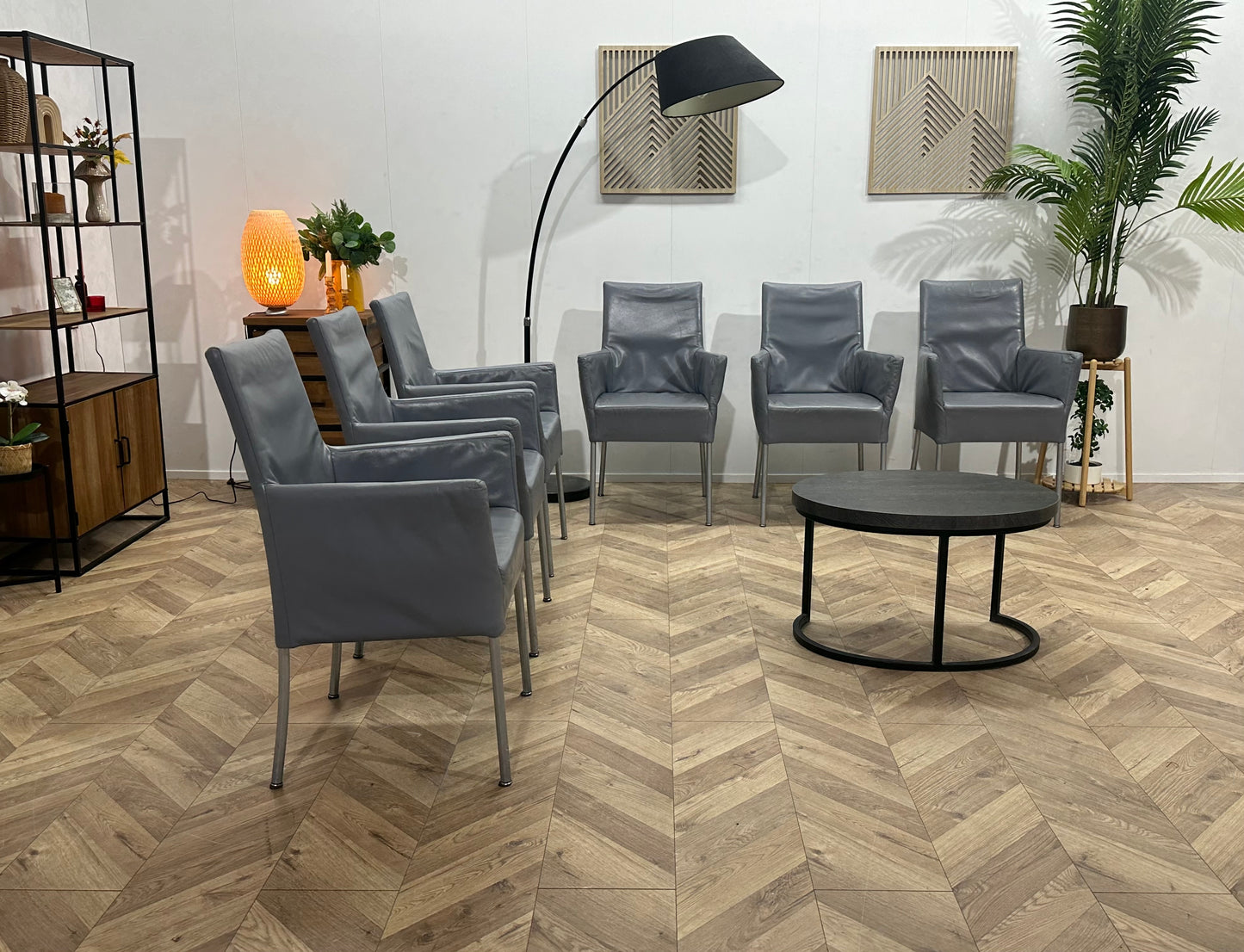 Grijze Echt Lederen Stoelen Set