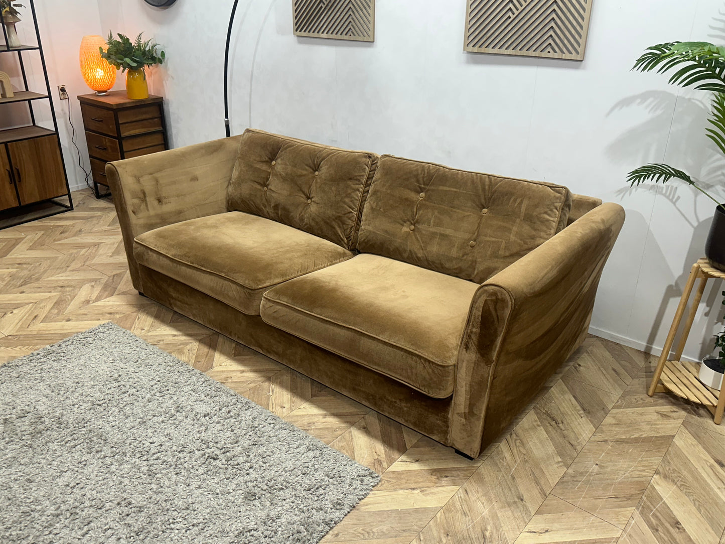 Licht Bruine Velvet Ruime 2.5-Zits Bank ~ Losse Kussens Met Afneembare Hoezen