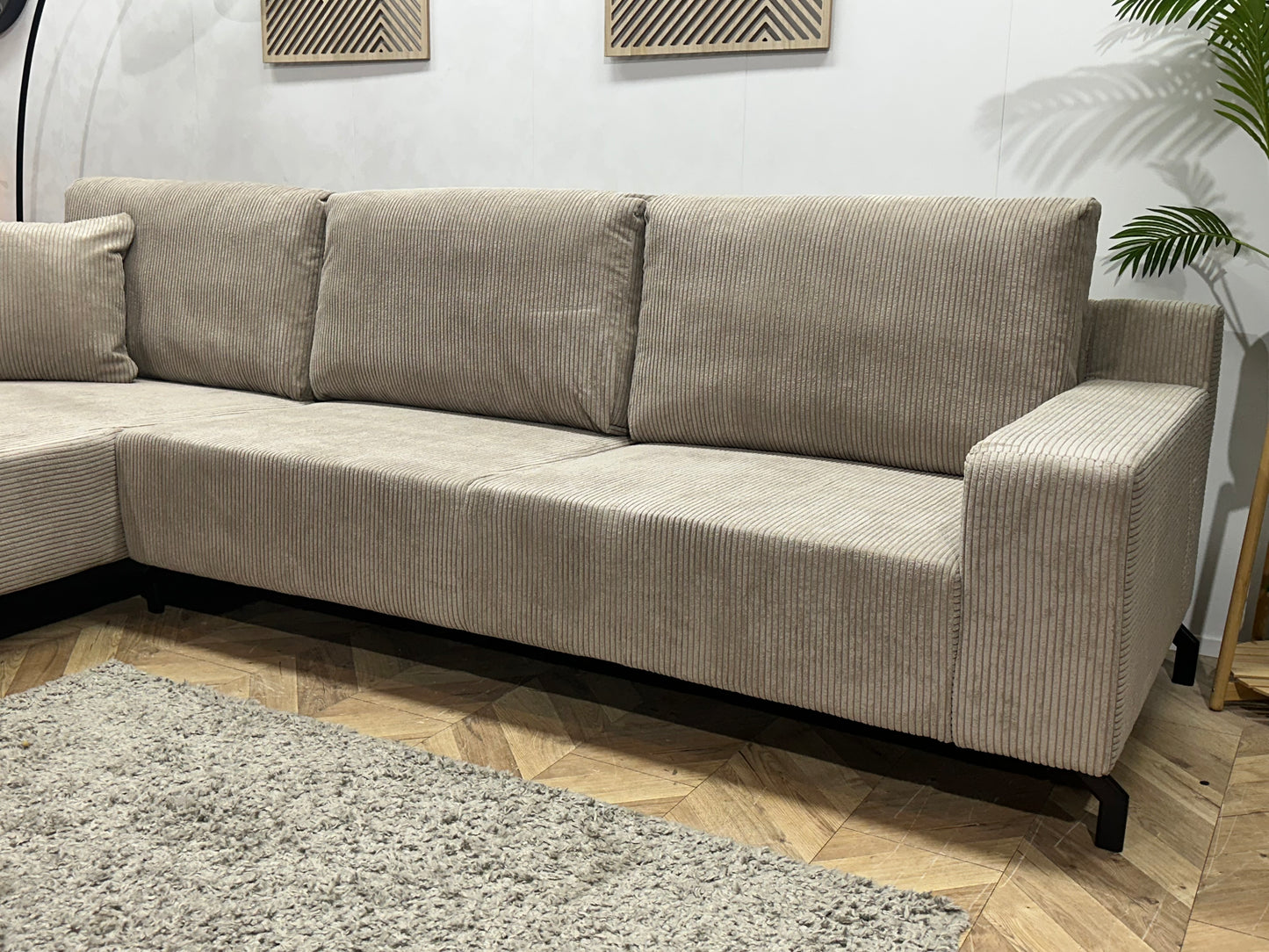 !Showroommodel! Licht Bruine Ribstof Hoekbank