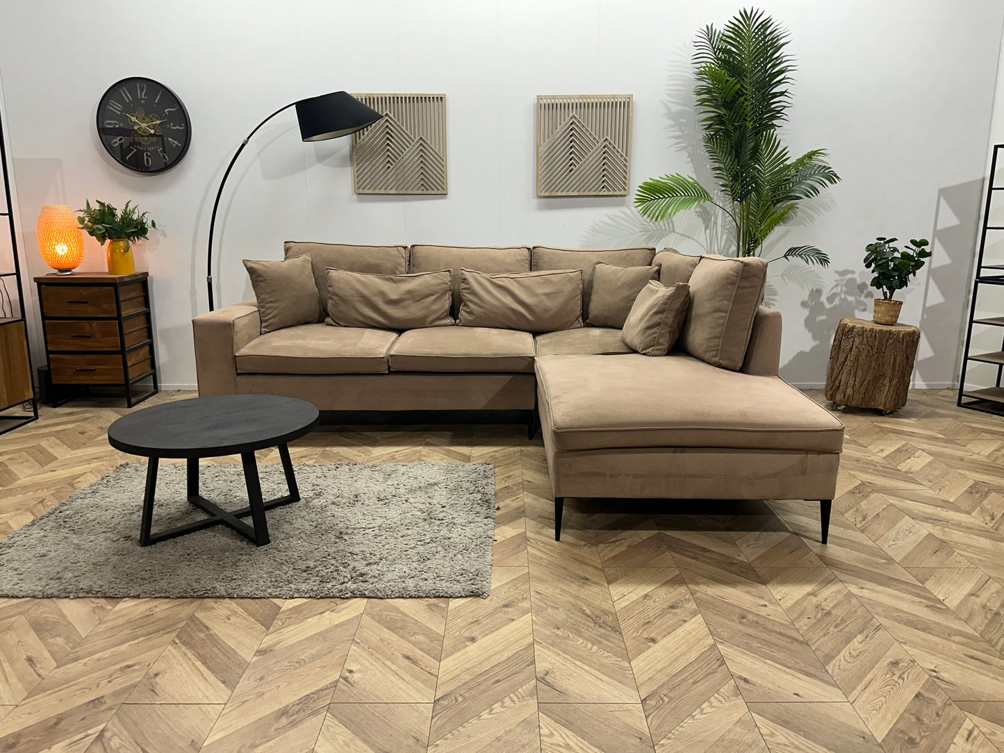 Licht Bruine Velvet Hoekbank ~ Losse Kussens Met Afneembare Hoezen