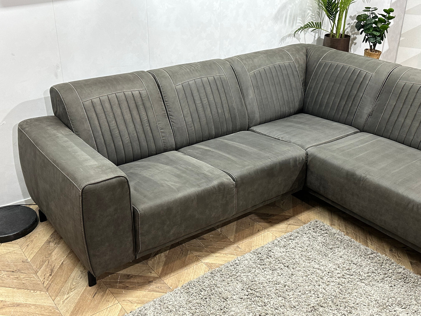 Antraciet Suède Stoffen Hoekbank ~ Vaste Kussens