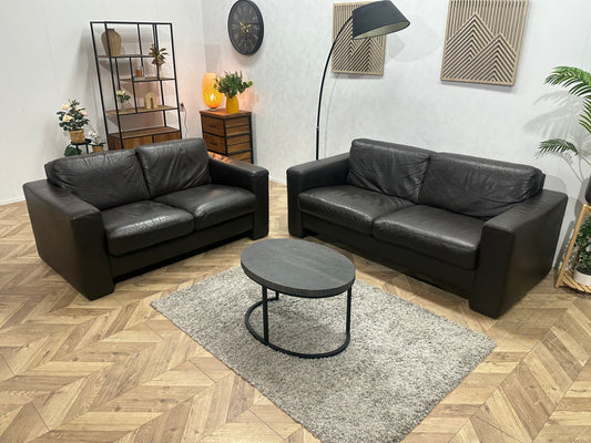 Bruine Echt Lederen Banken Set ~ Vaste Kussens