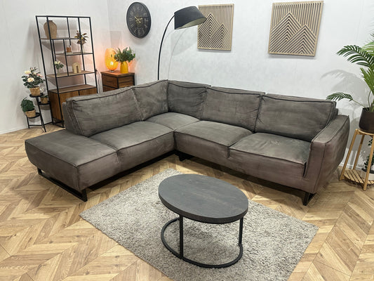 Antraciet Suède Stoffen Hoekbank ~ Losse Rugkussens Met Afneembare Hoezen