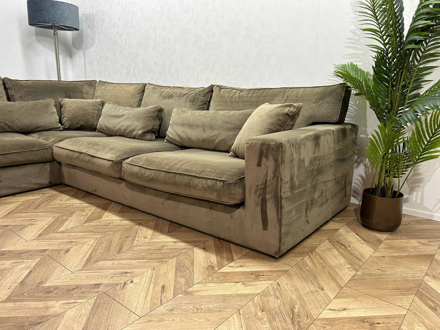 Licht Bruine Velvet Hoekbank ~ Losse Kussens Met Afneembare Hoezen