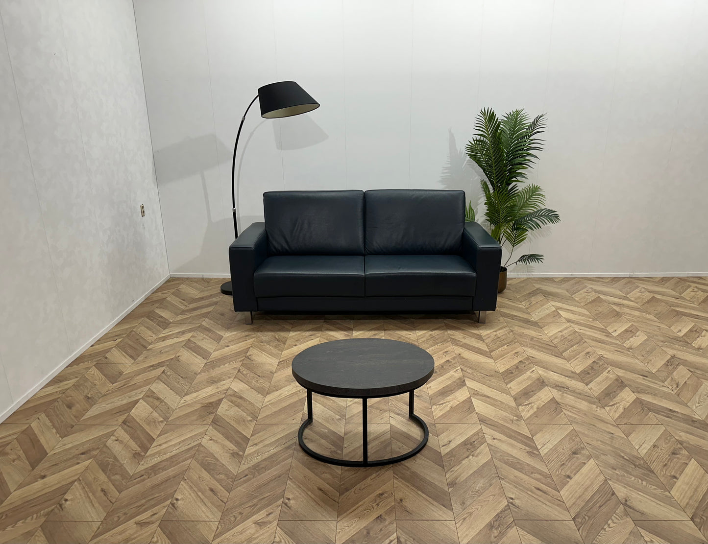 Blauwe Echt Lederen 2.5-Zits Bank ~ Vaste Kussens