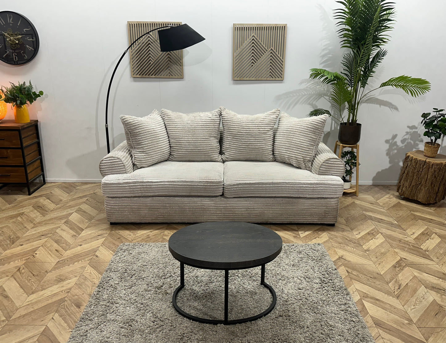 Witte Ribstof 2.5-Zits Bank ~ Losse Kussens Met Afneembare Hoezen