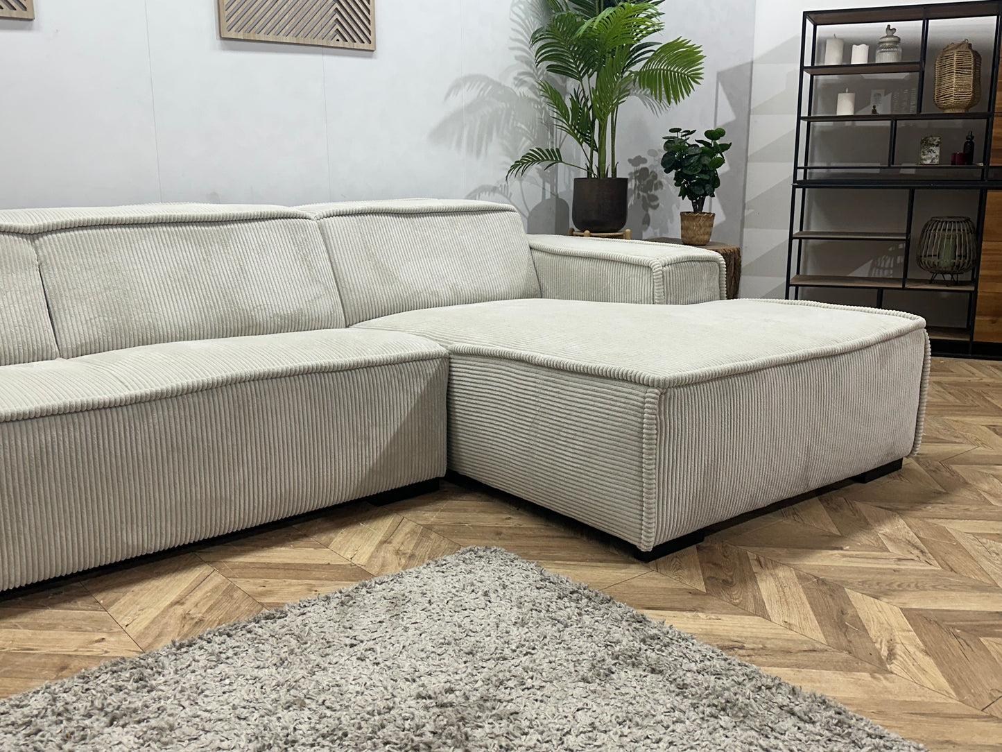 !Showroommodel! Witte Ribstof Hoekbank