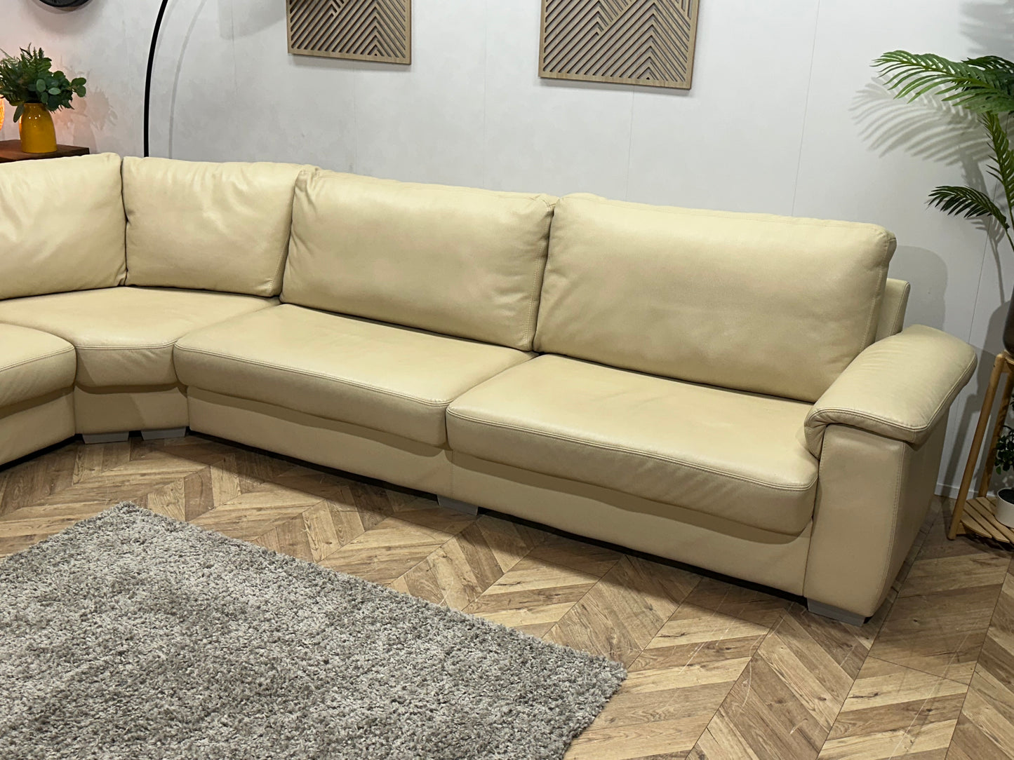 Crème Echt Lederen Hoekbank ~ Vaste Kussens
