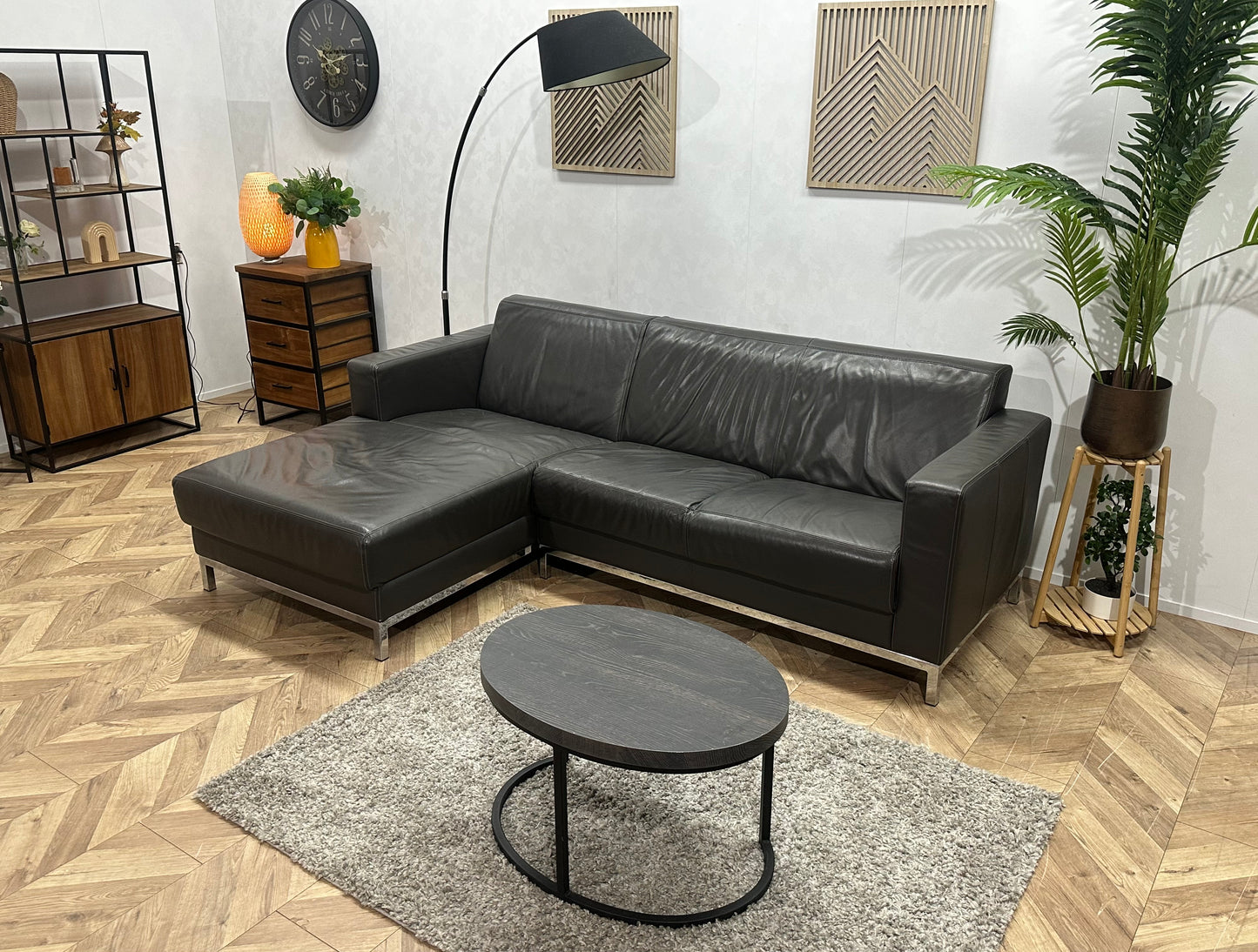 Montèl Antraciet Echt Lederen Hoekbank ~ Vaste Kussens