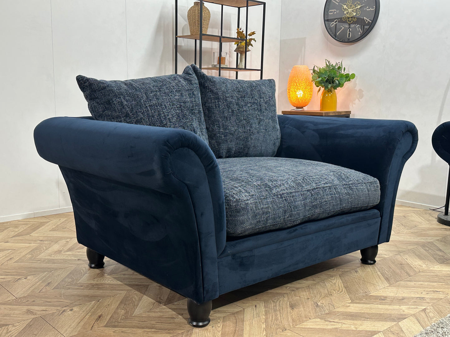 Blauwe Velvet/Stoffen Banken Set ~ Losse Kussens Met Afneembare Hoezen