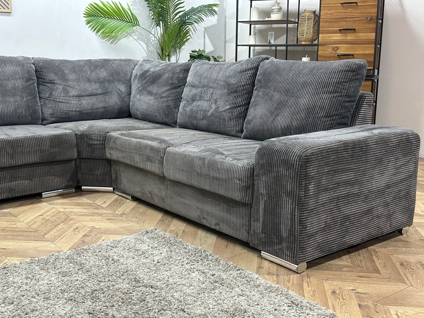 Antraciet Ribstof U Bank ~ Losse Rugkussens Met Afneembare Hoezen