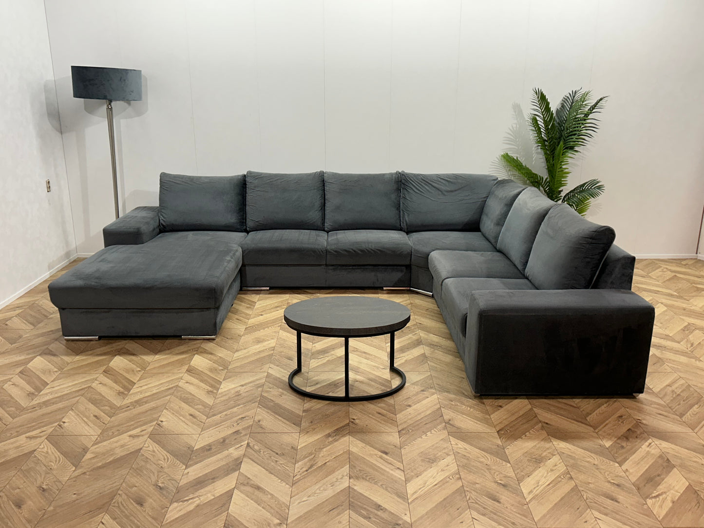 Blauwe Velvet U Bank ~ Losse Rugkussens Met Afneembare Hoezen