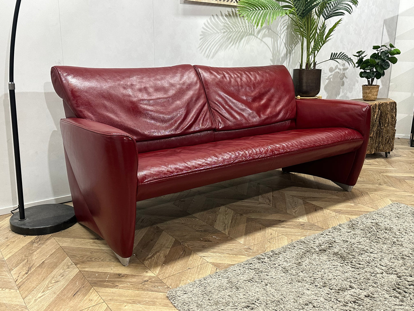 Jori Rode Echt Lederen 2.5-Zits Bank Inc Hockers ~ Geïmpregneerd